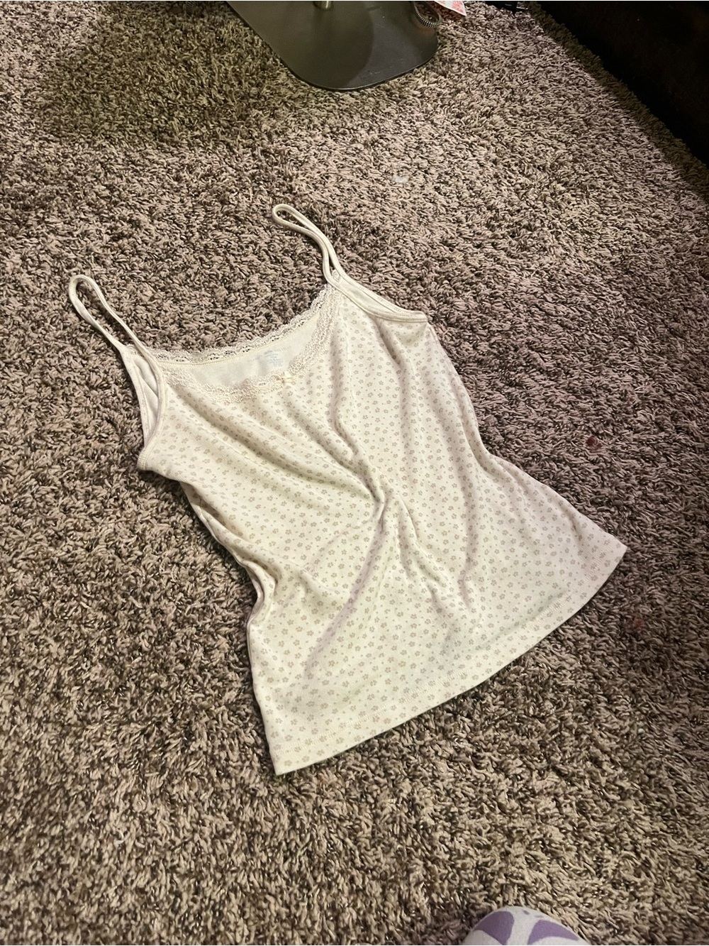 Brandy Melville Cream Floral Lace-Trim Tank Top